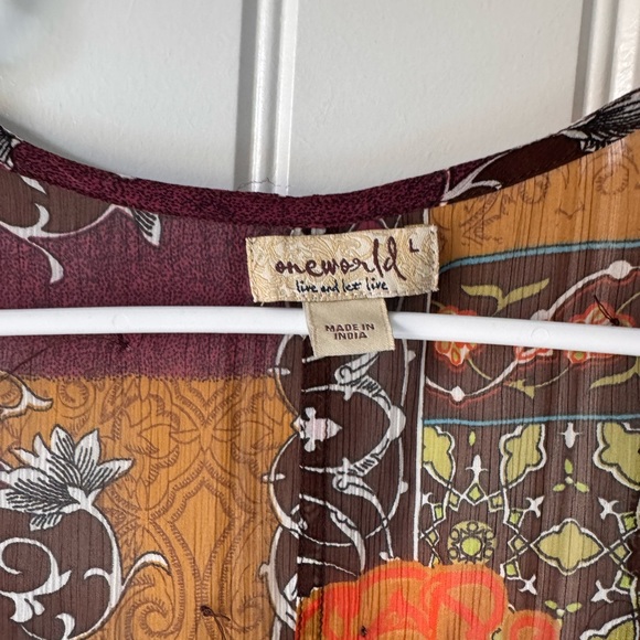 ONE WORLD Multicolor Kimono Boho Rave Festival Flowy Blouse Tunic Drape Sleeve L - Picture 5 of 13